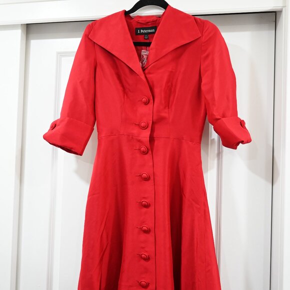 J. Petermen Size 2 Red Midi Button Down Belted 100% Silk Dress NWOT - Picture 4 of 8